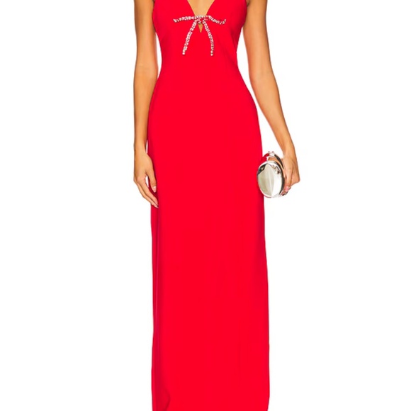 Cinq a Sept Adele Bow Gown in Candy Apple Red - Picture 5 of 5